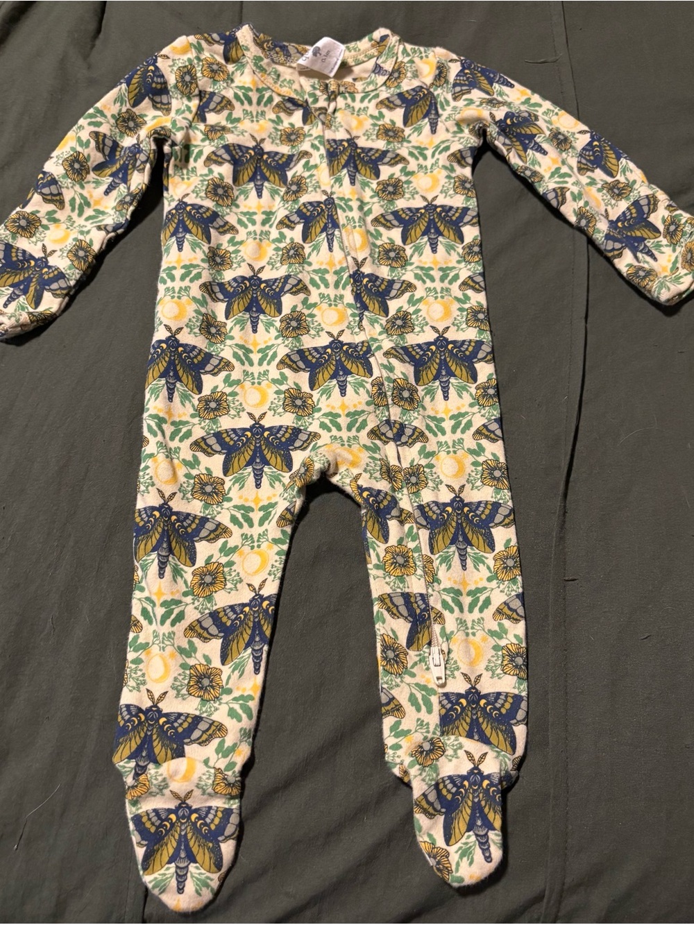kate quinn Cream Footed One-Piece with Blue & Yellow Moth Print